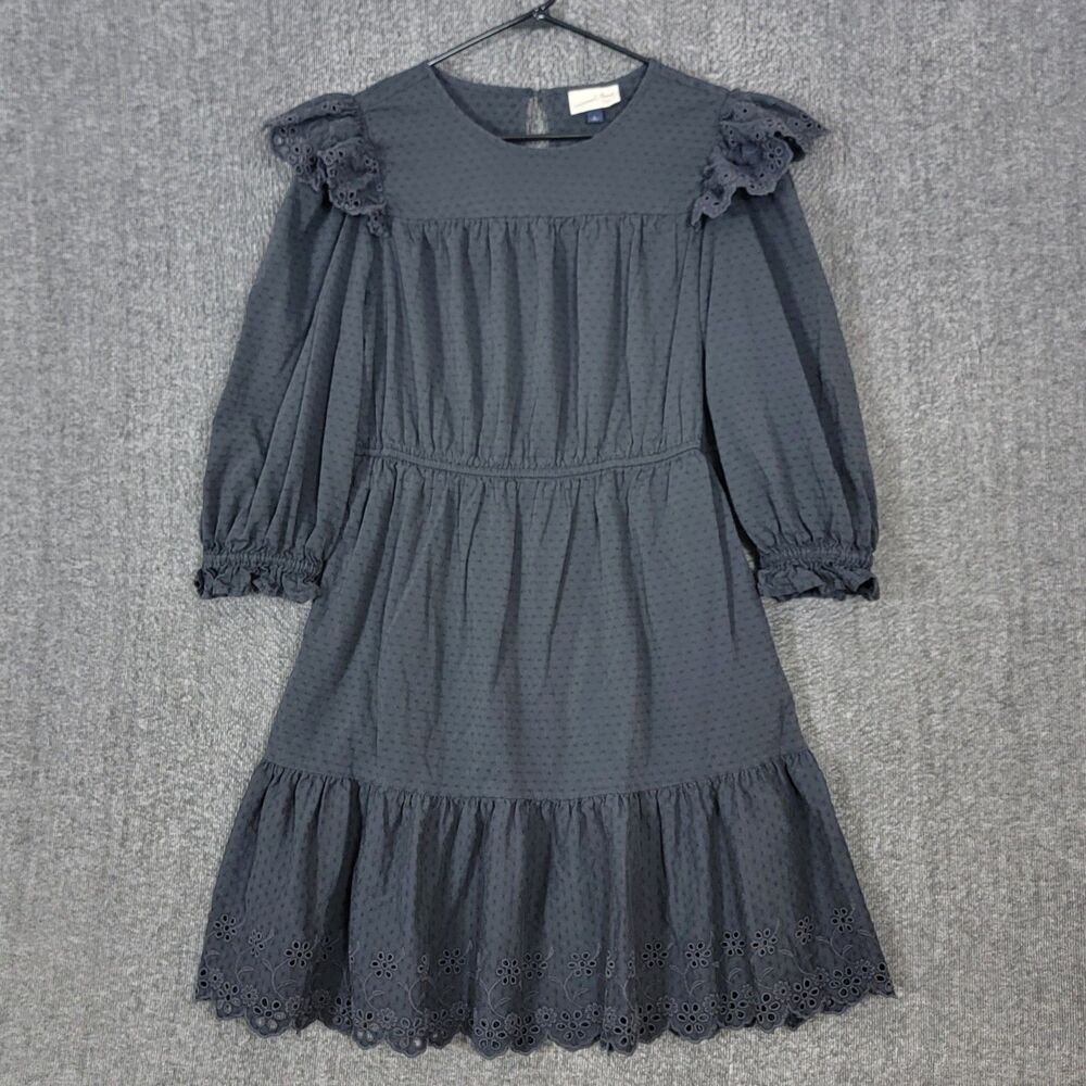 Universal Thread Dress Womens Large Black Eyelet Flared 3/4 Sleeve Knee Length